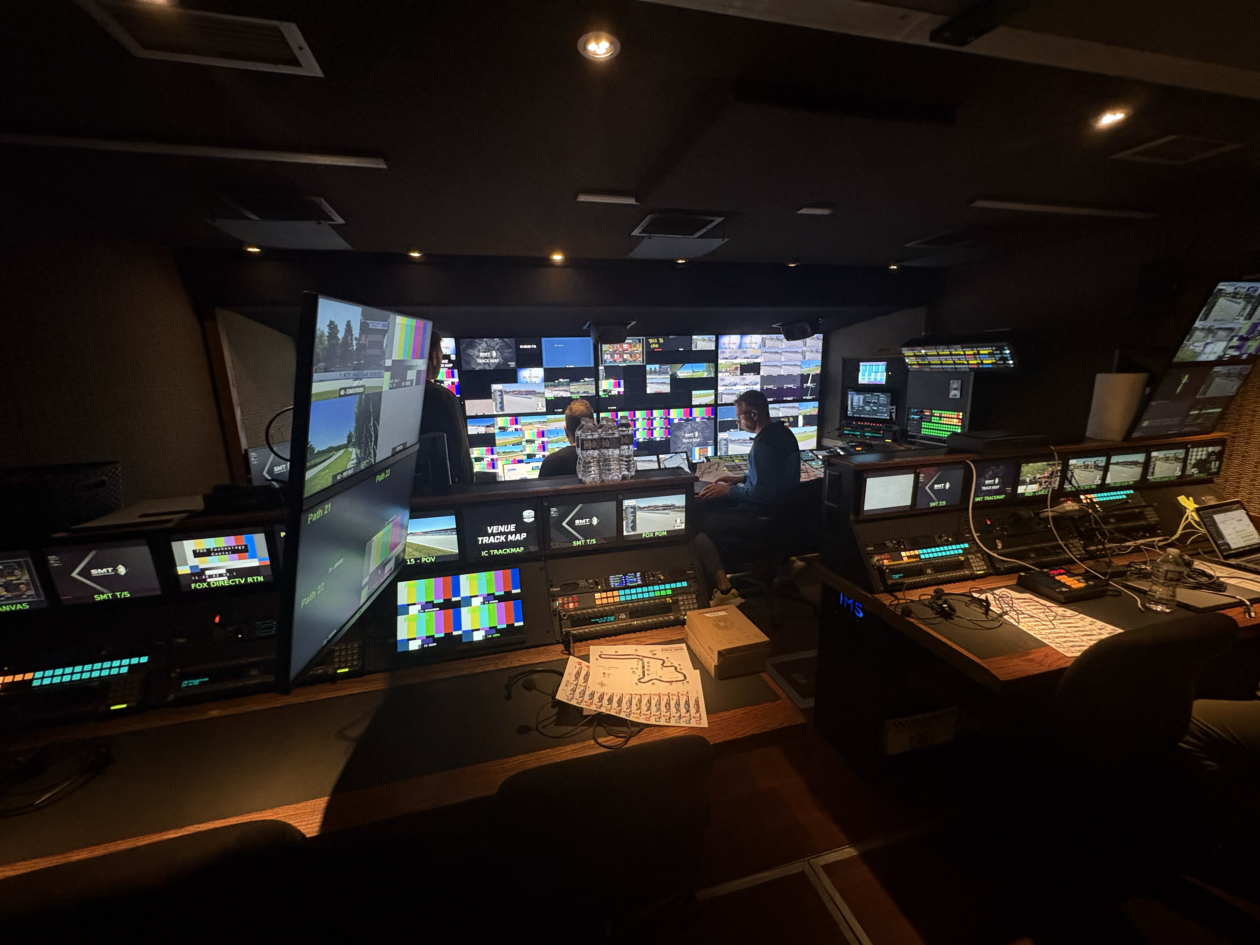 Control room of an IndyCar graphics truck